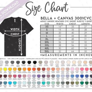 Bella + Canvas 6405 Size Chart - Bella Canvas V-neck Size Chart