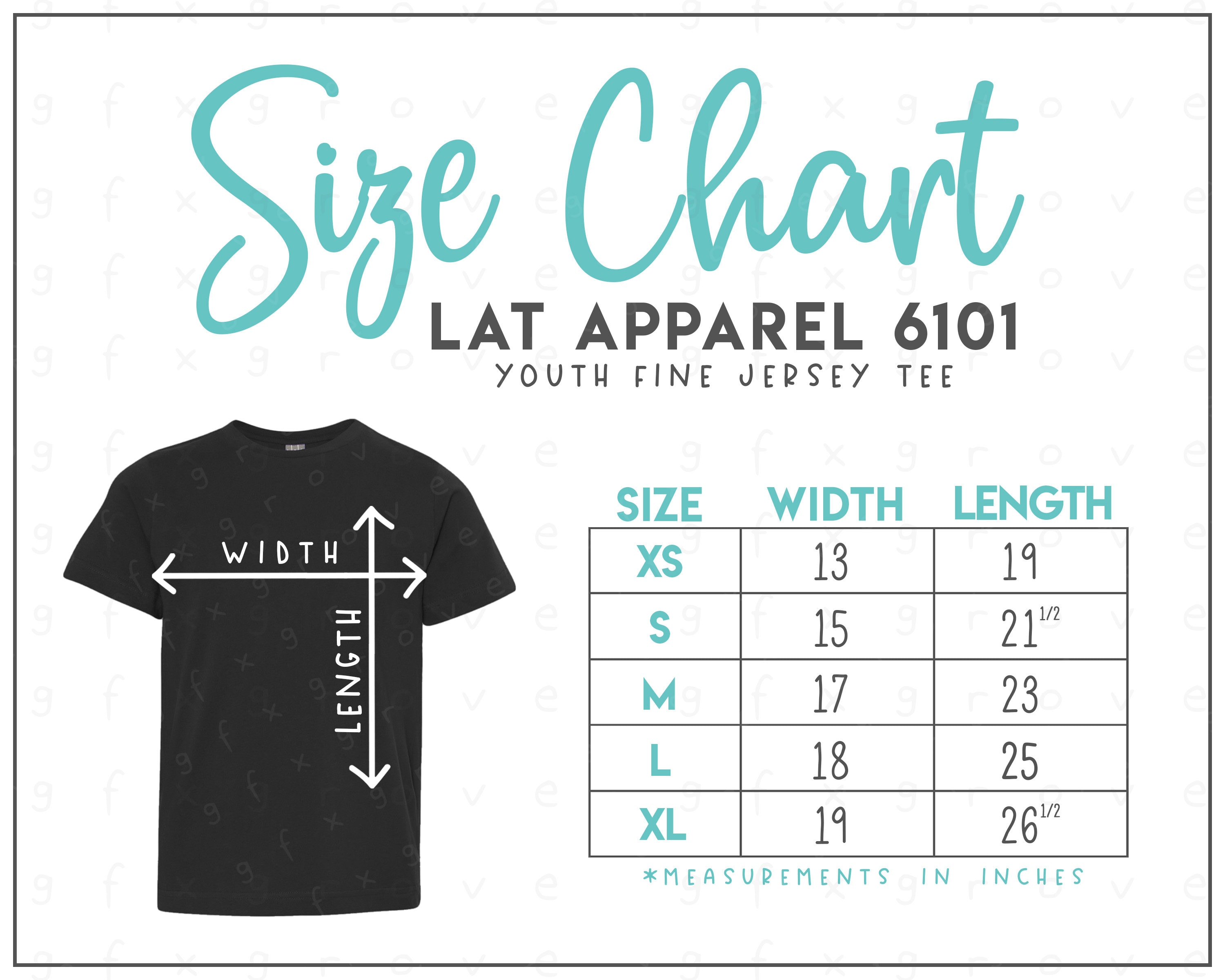 LAT Apparel 6101 Youth Fine Jersey Tee Size Chart • LAT 6101 Size