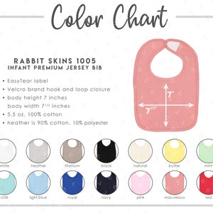 Rabbit Skins 1005 Color Chart • 14 COLORS • Rabbit Skins Infant Premium Jersey Bib • Rabbit Skins Baby Bib Color Chart • RS1005