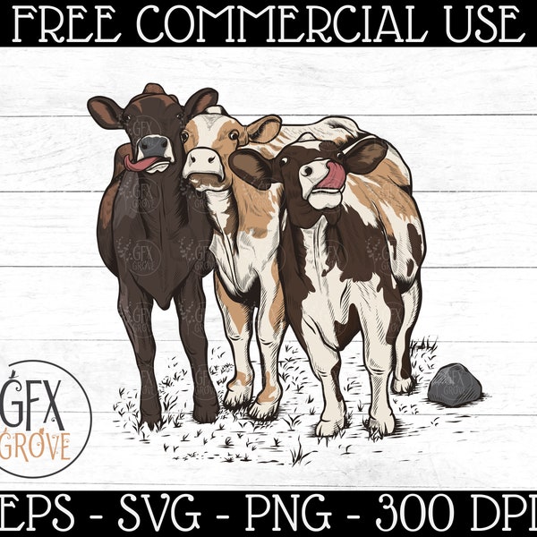 3 Cows SVG - Heifers Vector File - Cows Clipart - Cow Sublimation - Heifer PNG