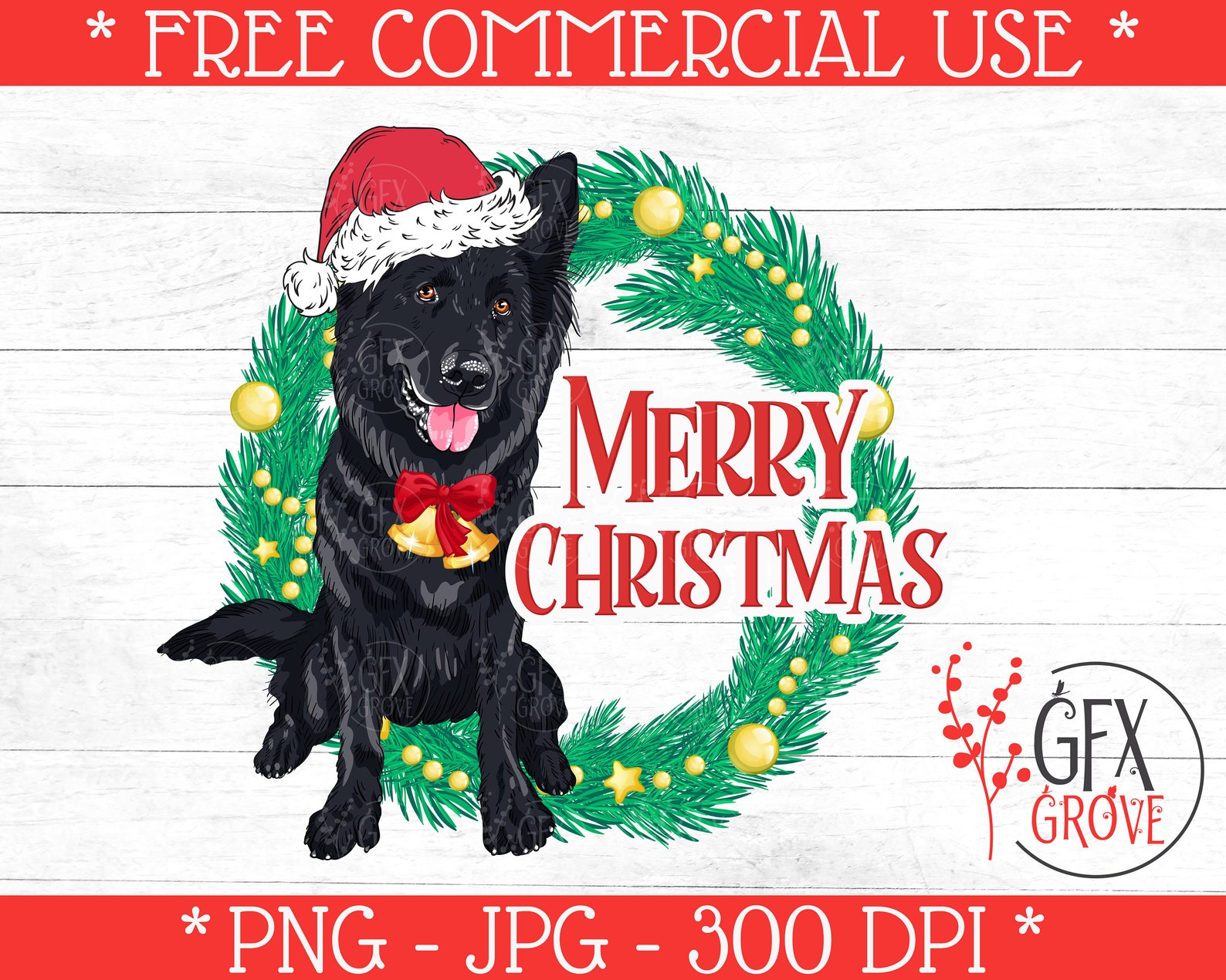 Black German Shepherd Christmas Print File Christmas | Etsy