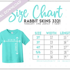 Rabbit Skins 3321 Toddlers Fine Jersey T-Shirt Size Chart • Rabbit Skins Toddler Size Chart • Rabbit Skins Toddler Tee Size Chart • RS3321