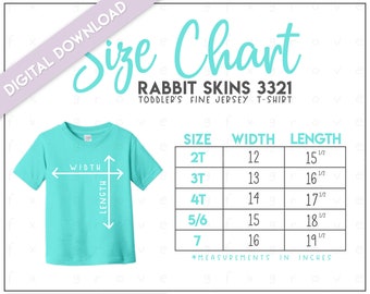 Tabela de tamanhos de camisetas de malha fina Rabbit Skins 3321 para crianças • Tabela de tamanhos para crianças Rabbit Skins • Tabela de tamanhos de camisetas para crianças Rabbit Skins • RS3321