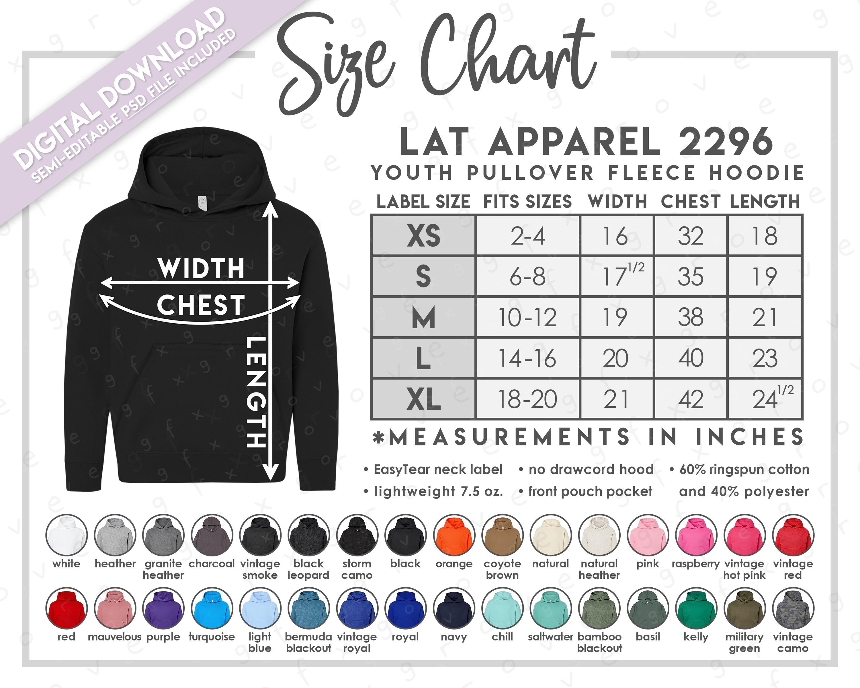 Semi-editable LAT Apparel 2296 Size + Color Chart • LAT Apparel