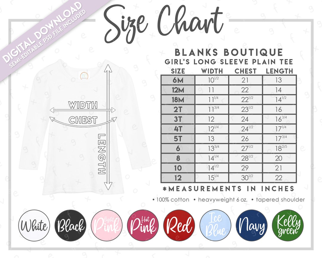 Semi-editable Blanks Boutique Girl's Long Sleeve Plain Tee Size +