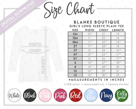 Semi-editable Blanks Boutique Girl's Long Sleeve Plain Tee Size +