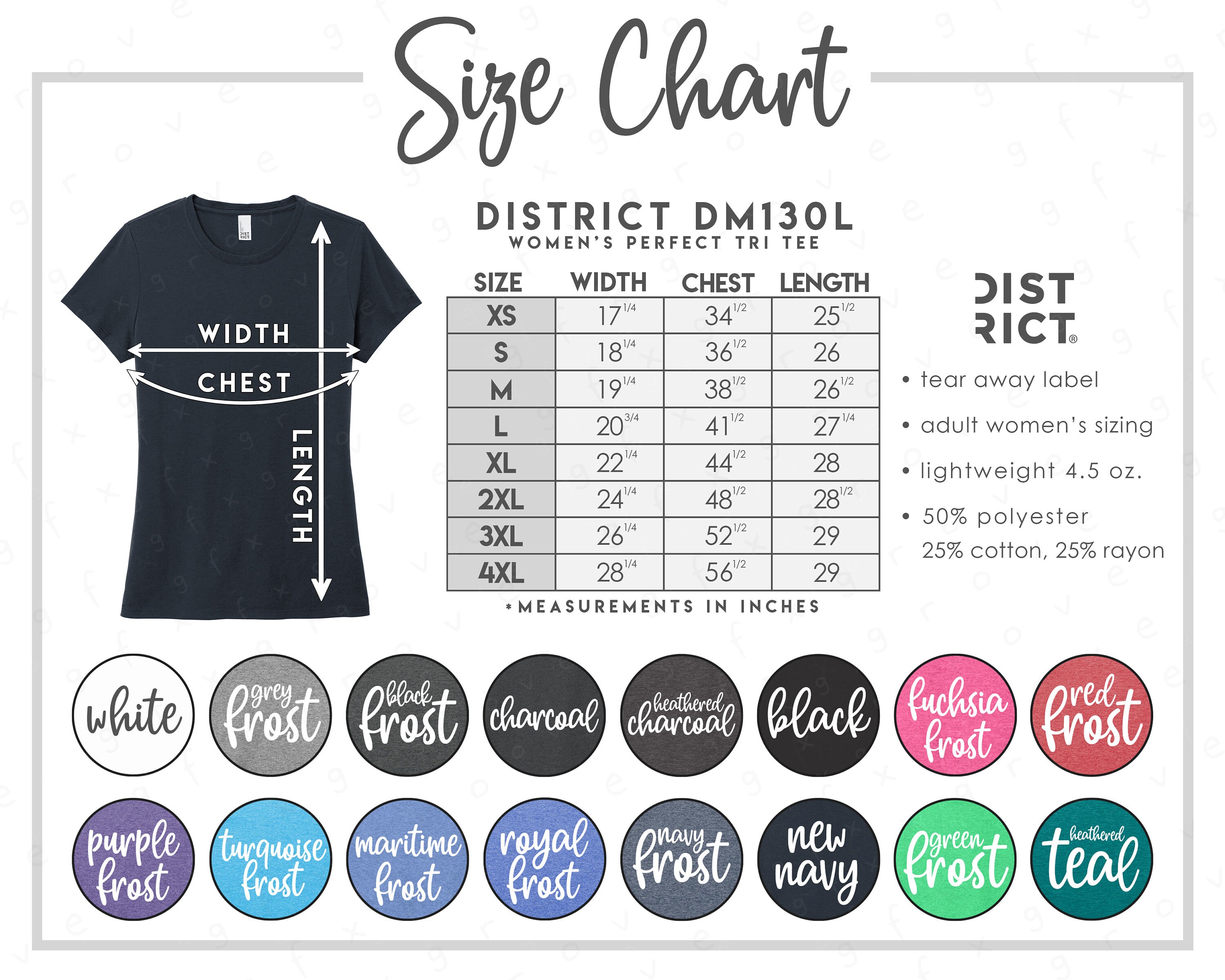 District DM130L Size Color Chart 16 COLORS District | Etsy