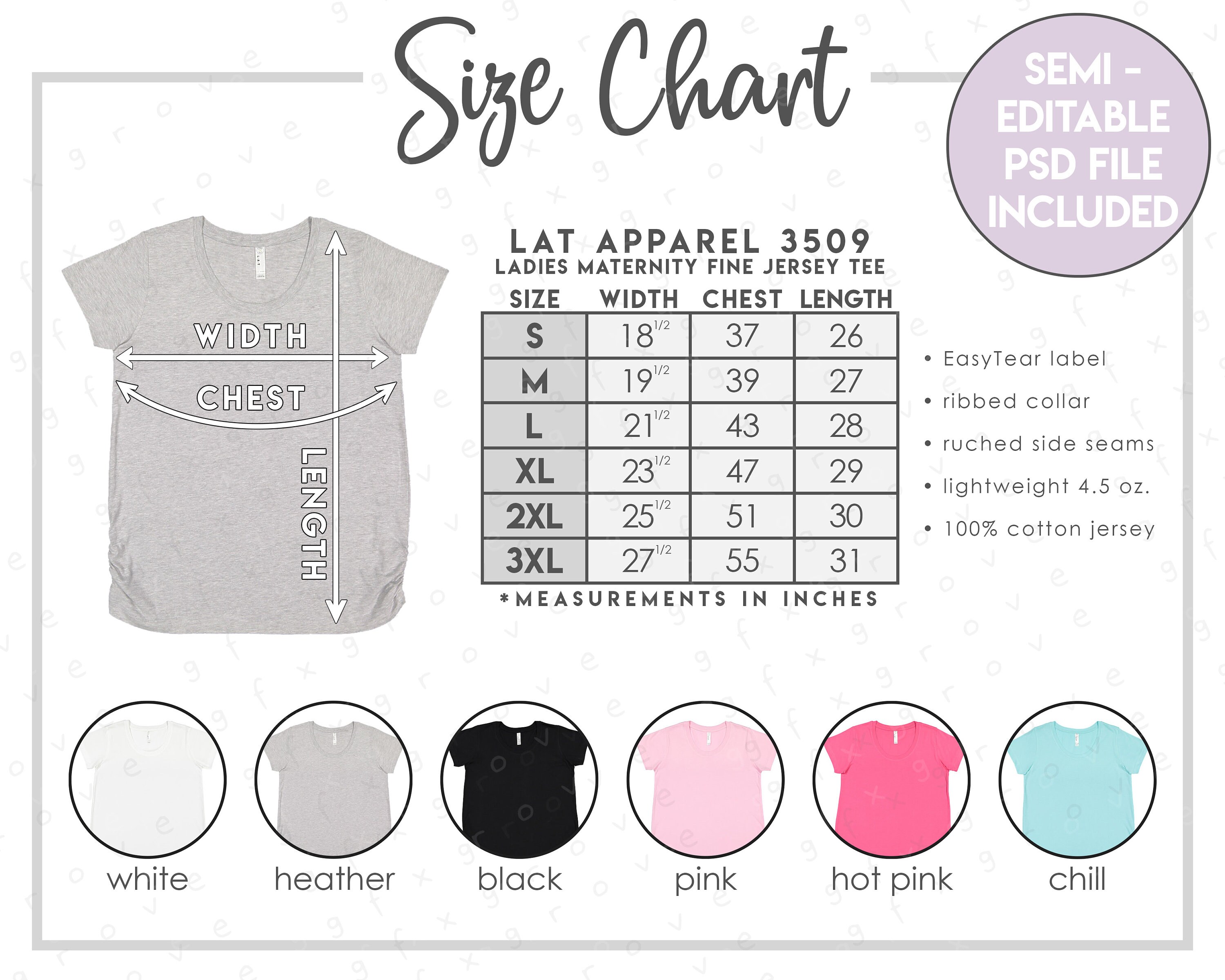 Semi-editable LAT Apparel 3509 Size + Color Chart • LAT
