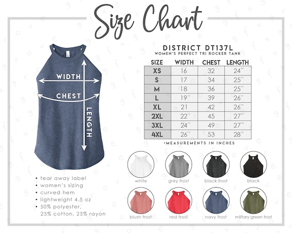 District DT137L Size Color Chart District Women's - Etsy
