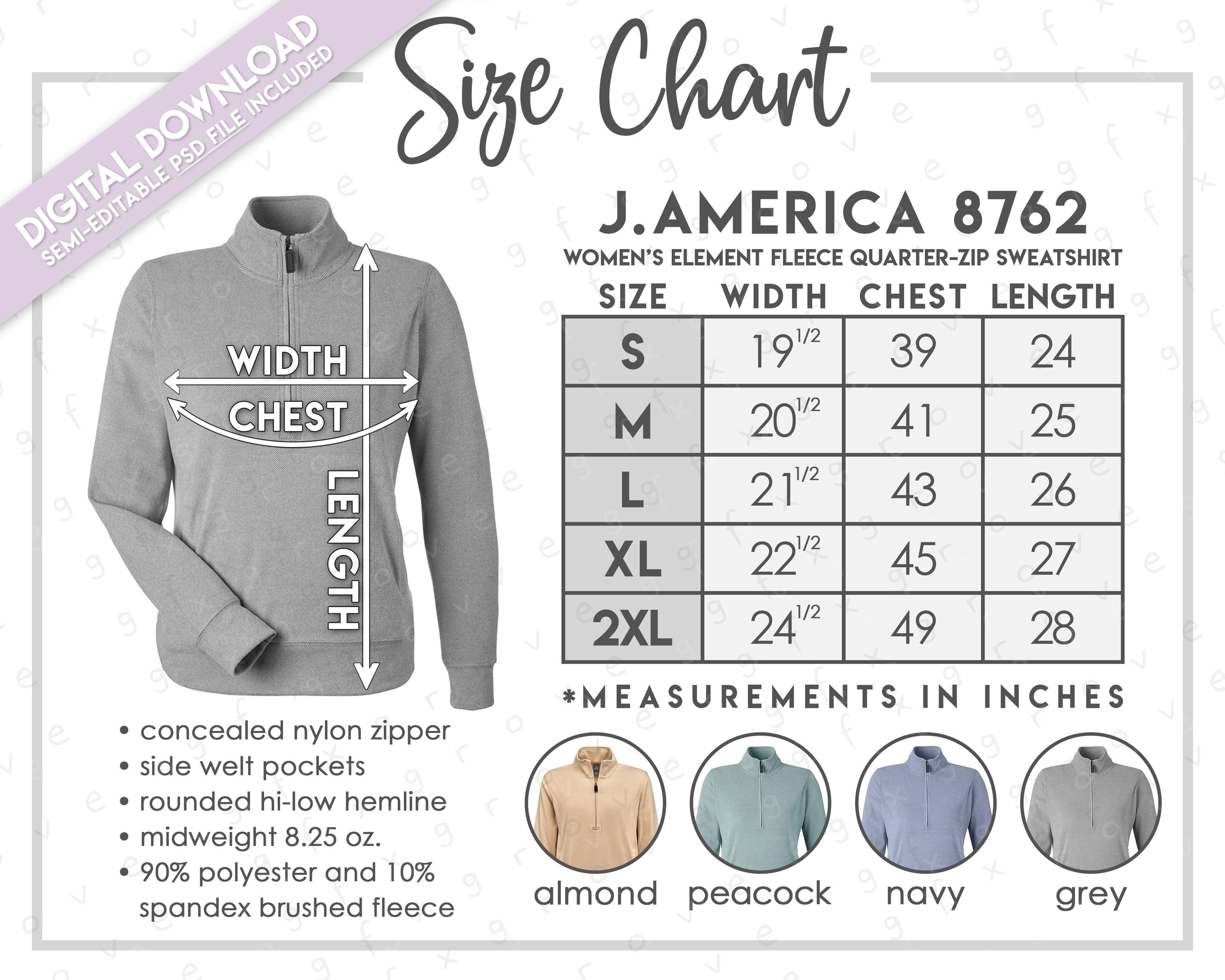 Semi-editable J. America 8762 Size Chart + Color Chart • Women's