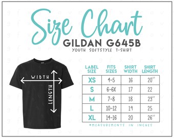 G645B Size Chart (2 Versions Included) • Youth Softstyle T-shirt