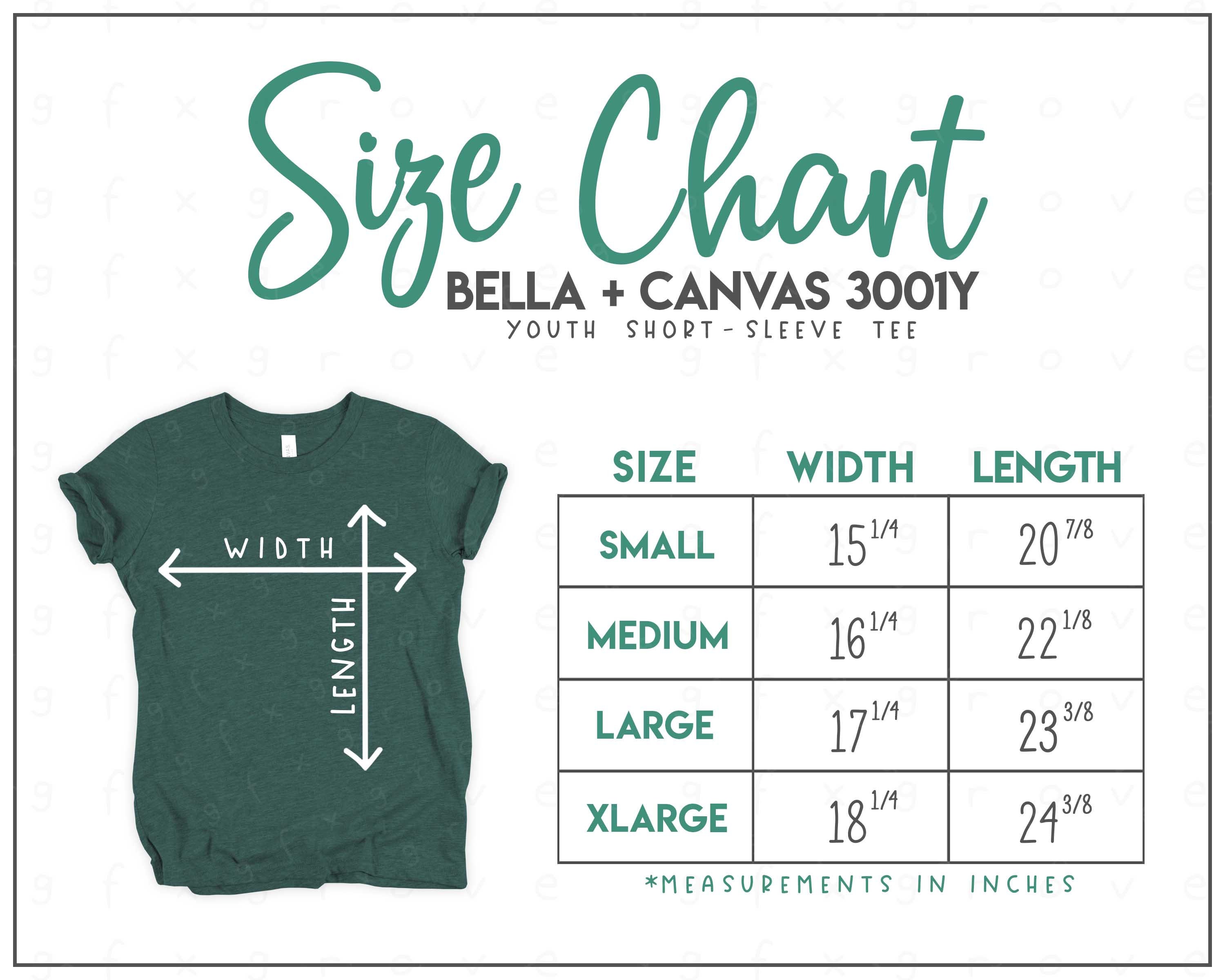 Bella Canvas Youth Shirt Size Chart