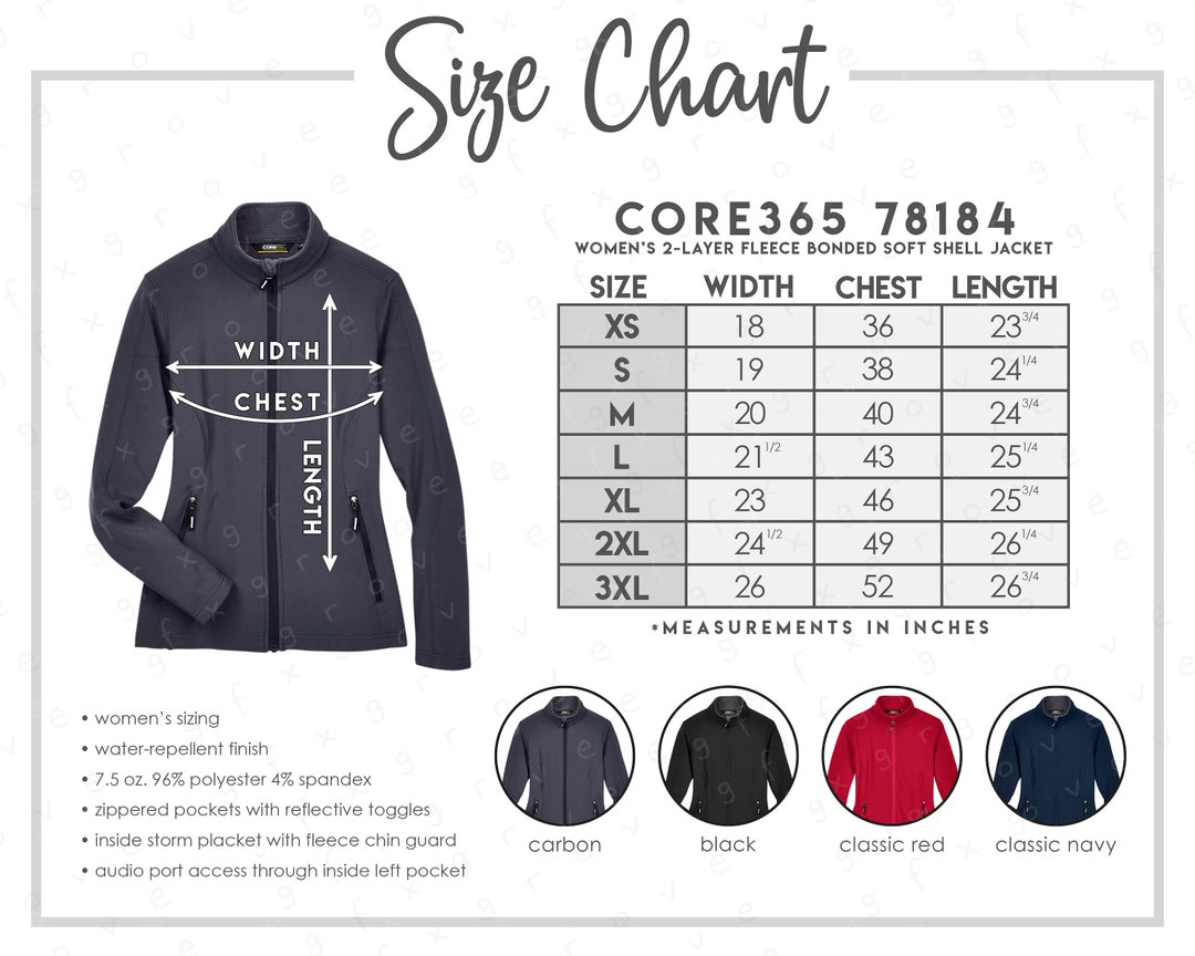 Core365 78184 Size + Color Chart • 4 COLORS • Core365 Core365 78184 Size + Color Chart • 4 COLORS • Core365