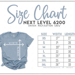 Next Level 6200 サイズ表 - Next Level ユニセックス ポリコットン Tシャツ サイズ表 - Next Level Tシャツ サイズ表 - Next Level Tシャツ サイズ表