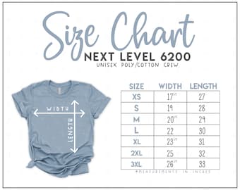 nächstes Level 6200 Größentabelle - nächstes Level Unisex Poly Cotton T-Shirt Größentabelle - nächstes Level T-Shirt Größentabelle - nächstes Level T-Shirt Größentabelle