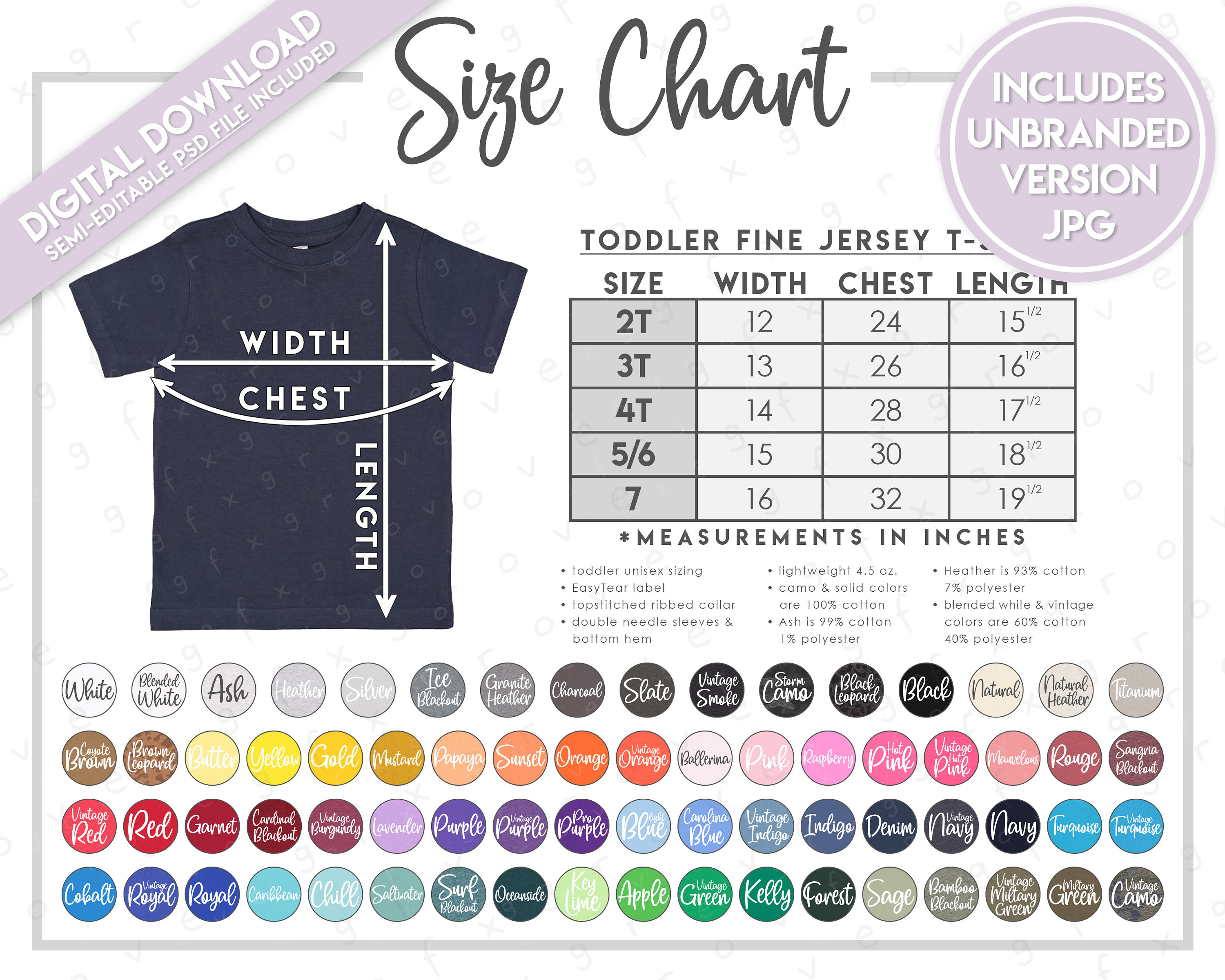 Semi-editable Rabbit Skins 3321 Size Color Chart Rabbit - Etsy