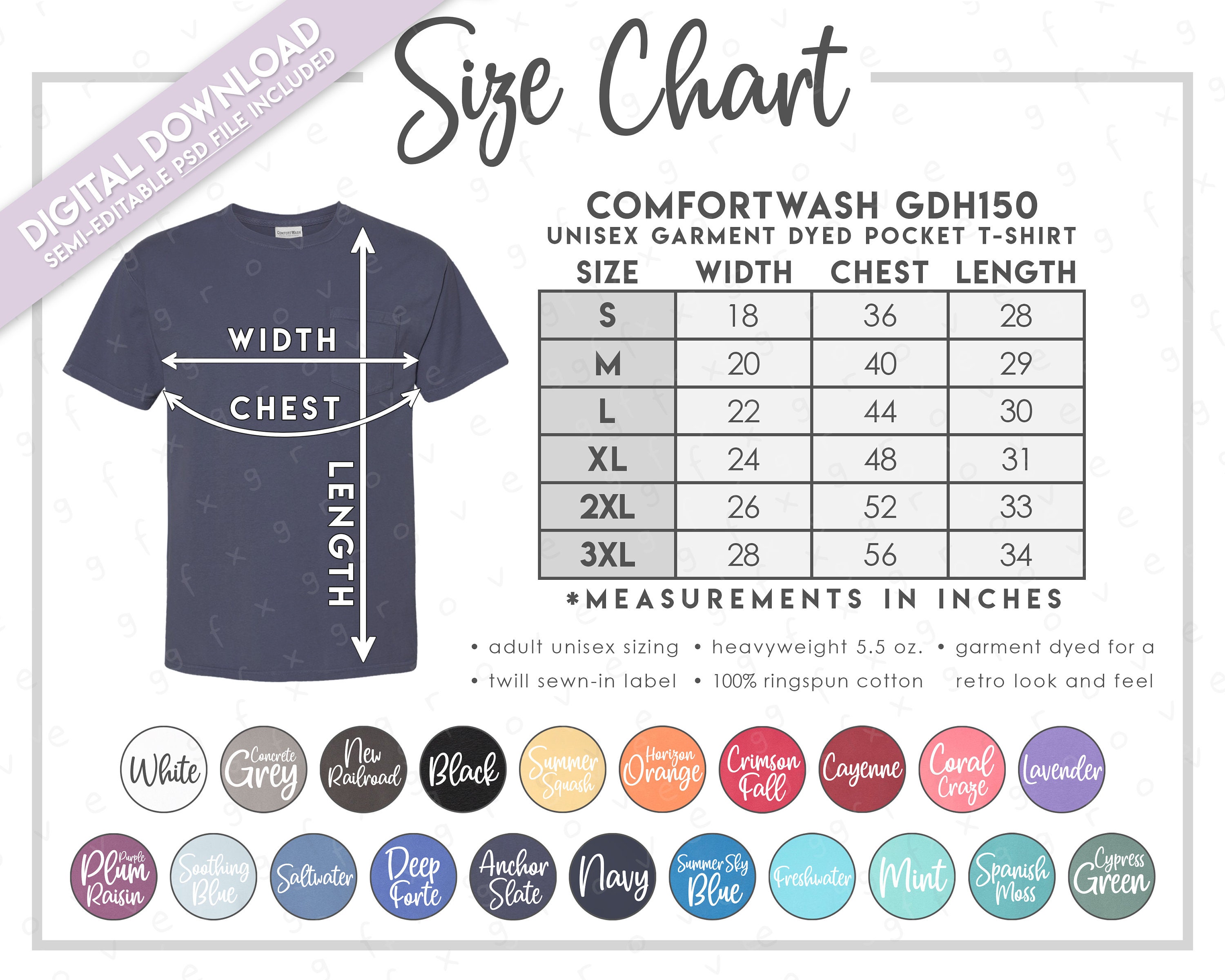 Semi-editable Comfortwash GDH150 Size 