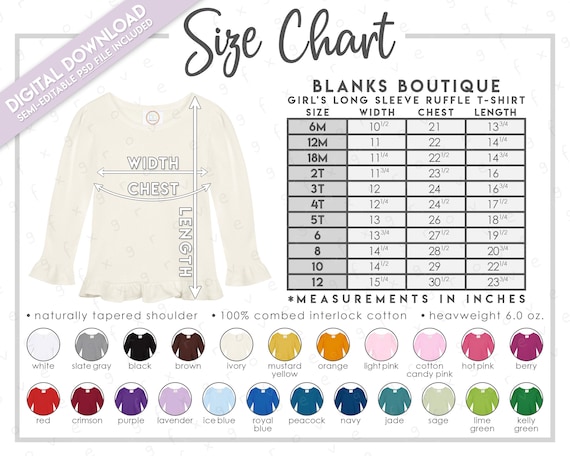 Semi-editable Blanks Boutique Girl's Long Sleeve Ruffle Tee Shirt