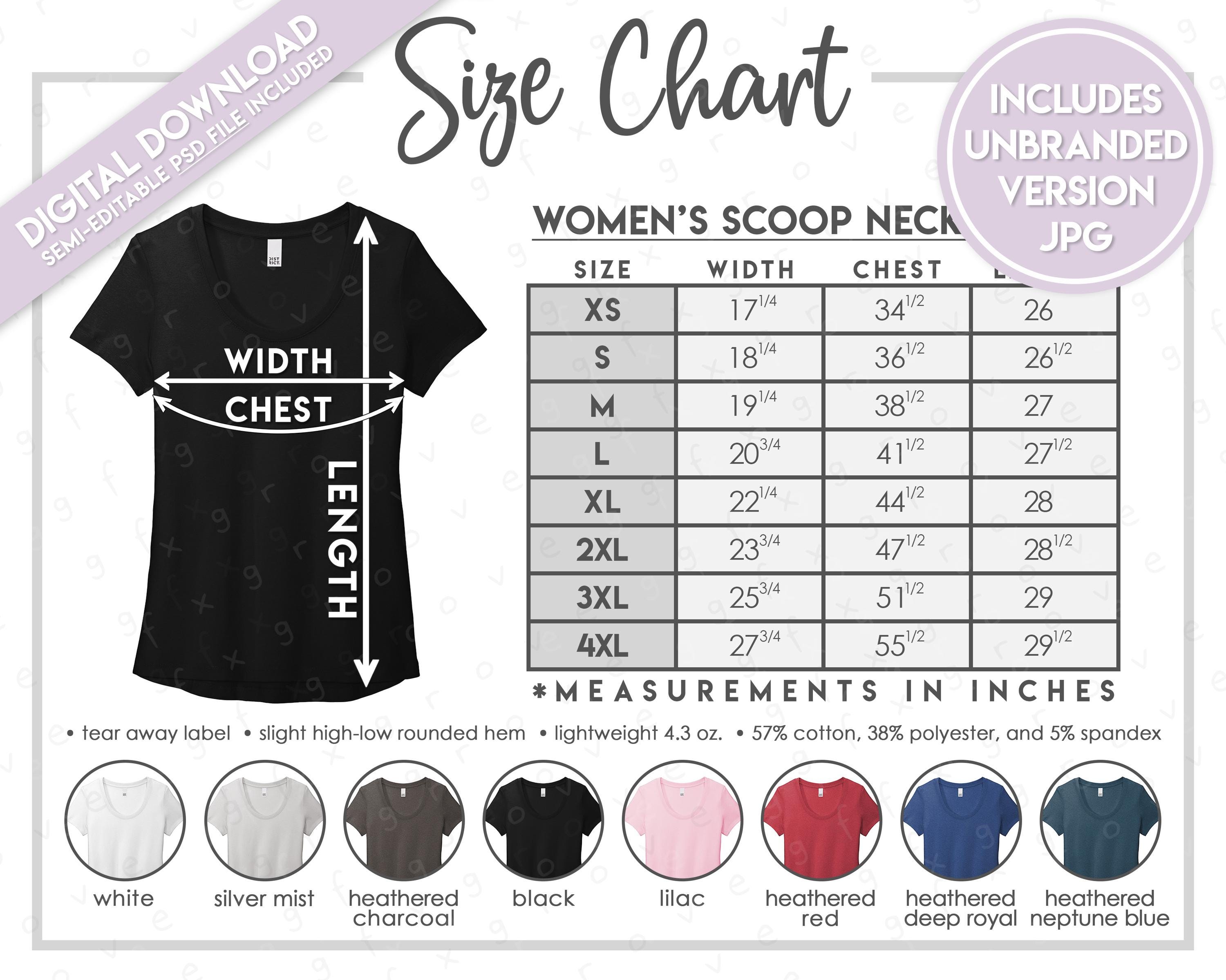 Semi-editable District DT7501 Size + Color Chart • District