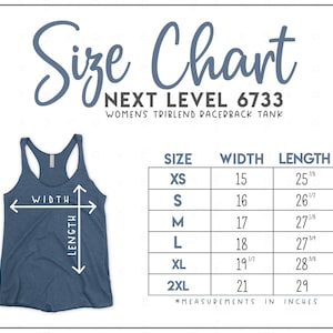 Next Level 6733 Size Chart - Next Level Triblend Racerback Tank Size Chart - Next Level Tank Top Size Chart - NL6733