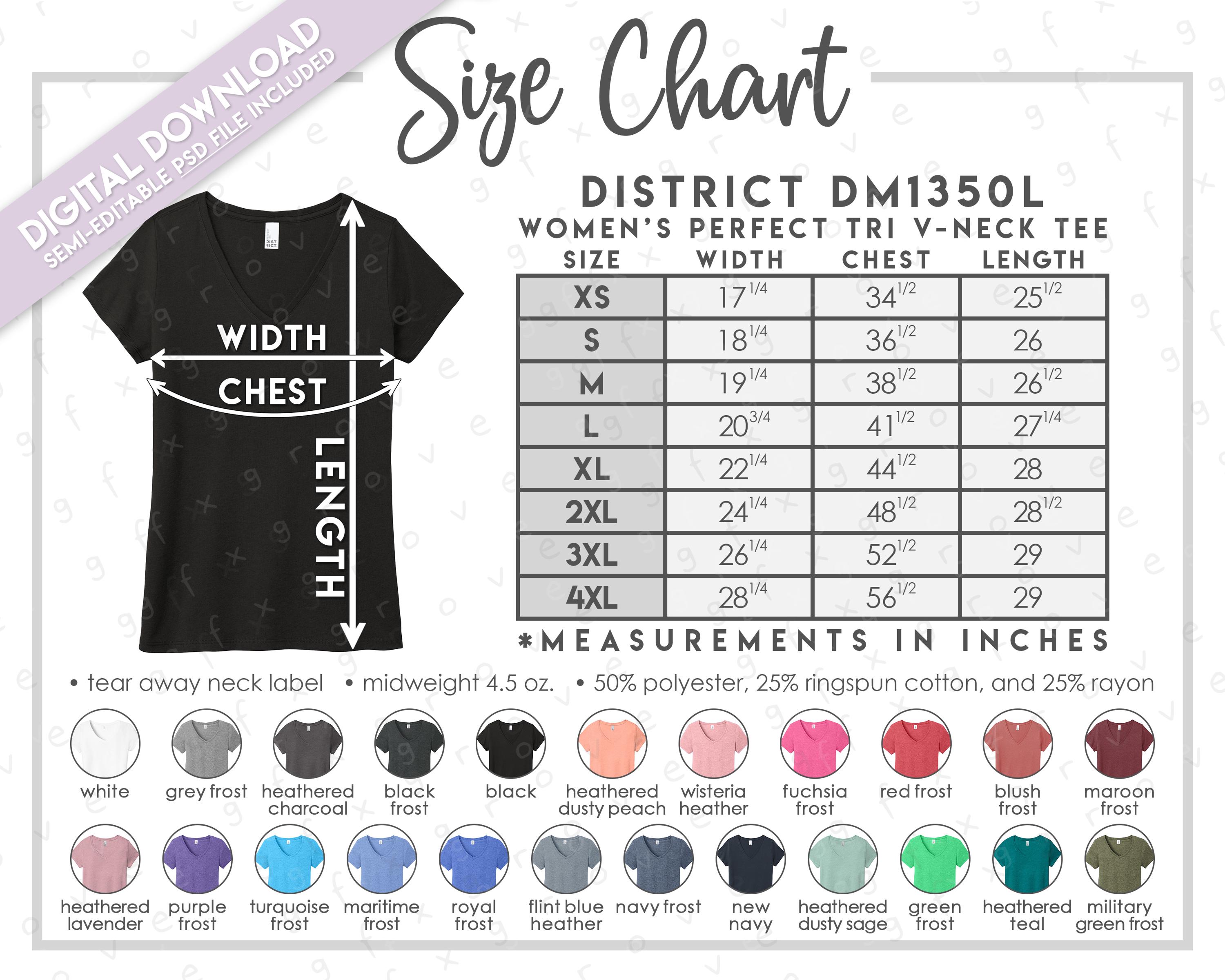 Semi-editable District DM1350L Size + Color Chart • District