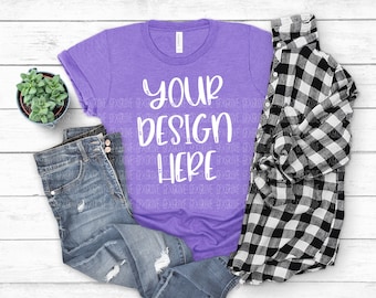 Bella + Canvas 3001 Mockup • Bella Canvas Heather Team Purple Mockup • Bella Canvas T-Shirt Mockup • BC3001 Mockup