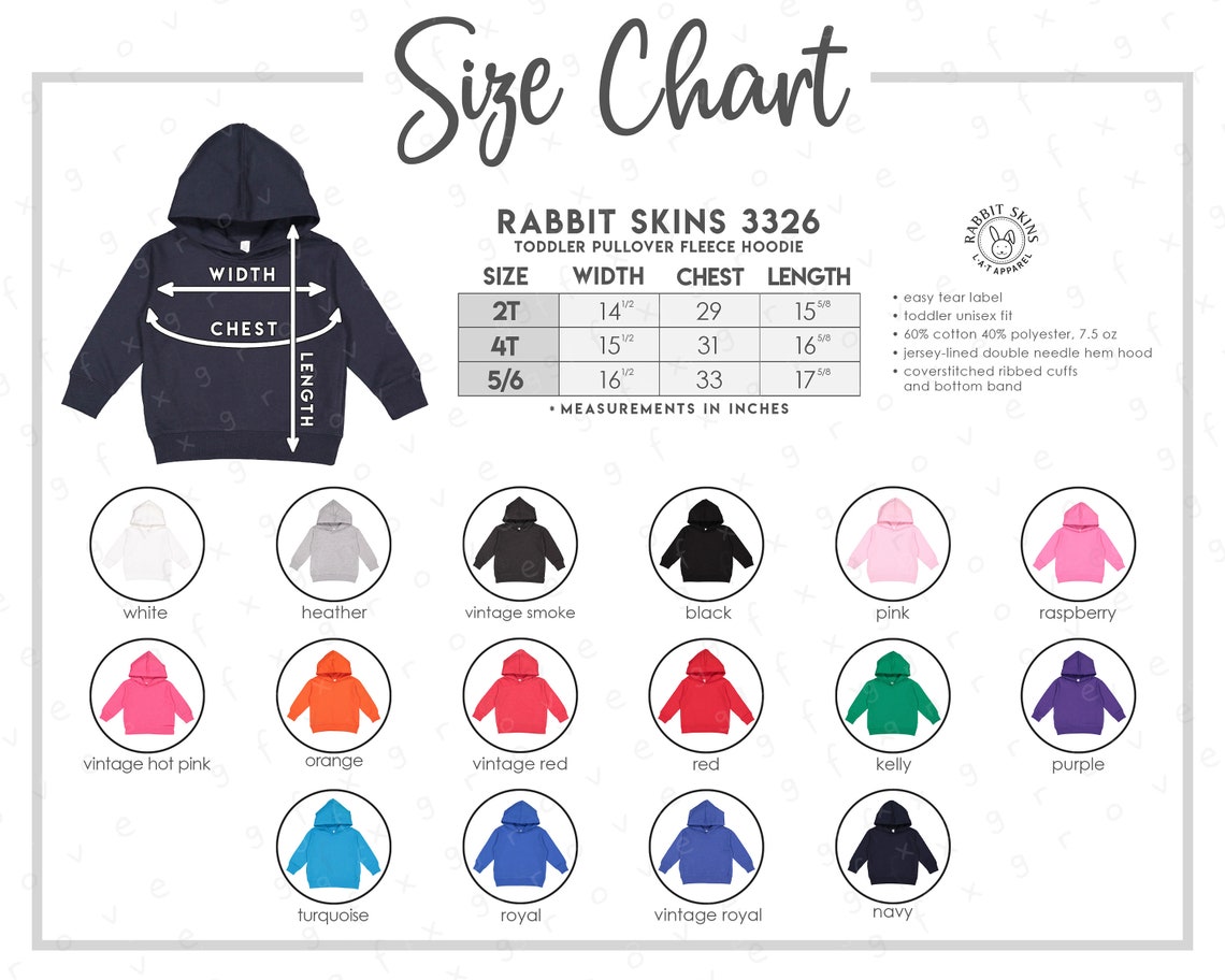 Rabbit Skins 3326 Size Color Chart ALL 16 COLORS Rabbit Etsy