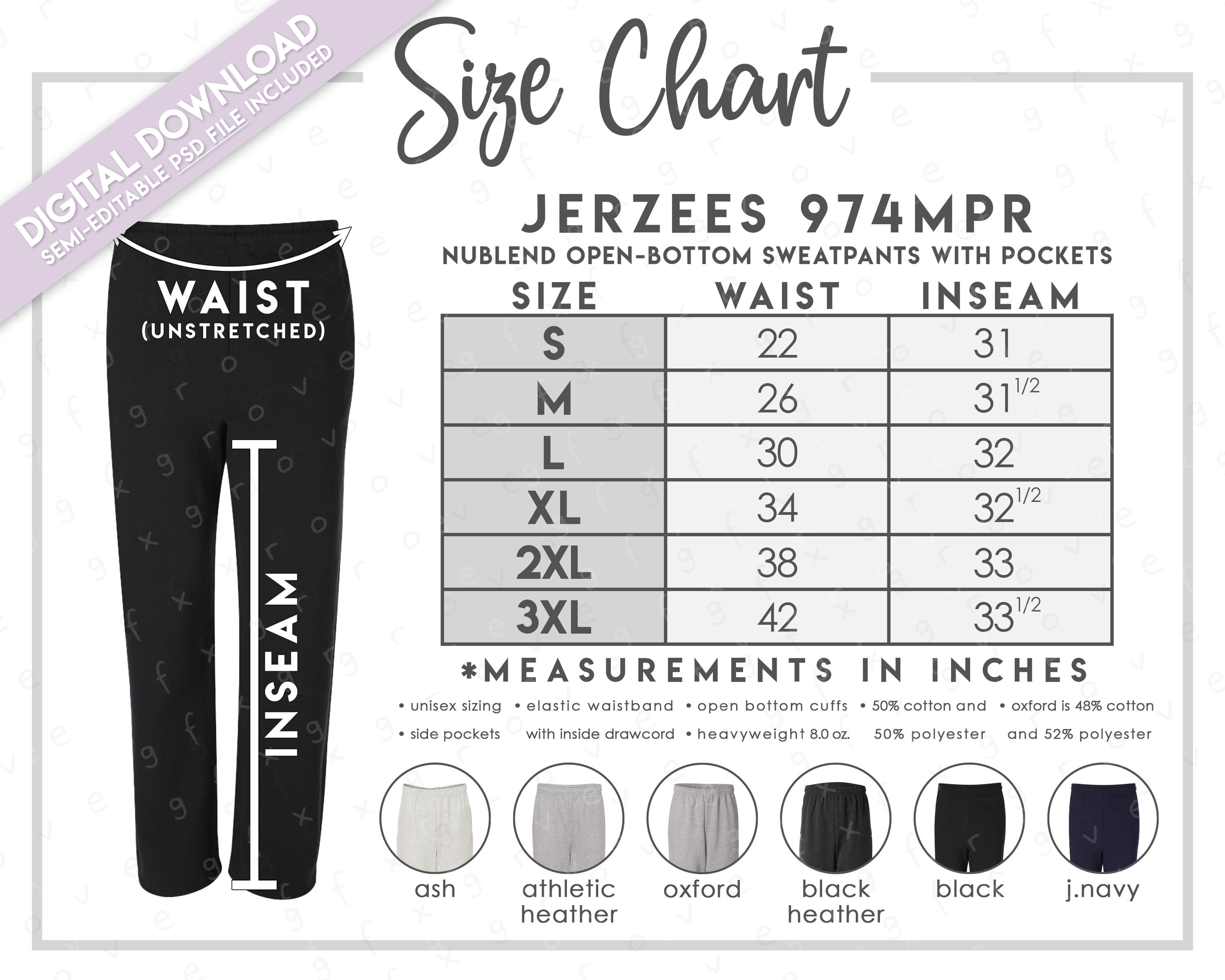 Semi-editable Jerzees 974MPR Size + Color Chart • Jerzees Nublend