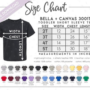 Semi-editable Bella Canvas 3001T Size Color Chart Bella Canvas Toddler ...