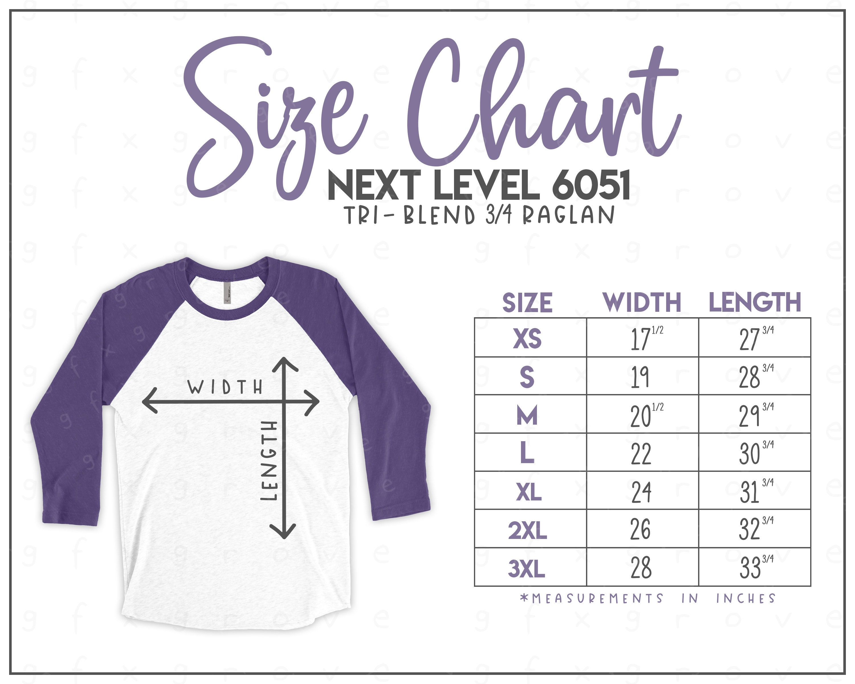 Next Level 6051 Size Chart - Next Level Raglan Size Chart - Next