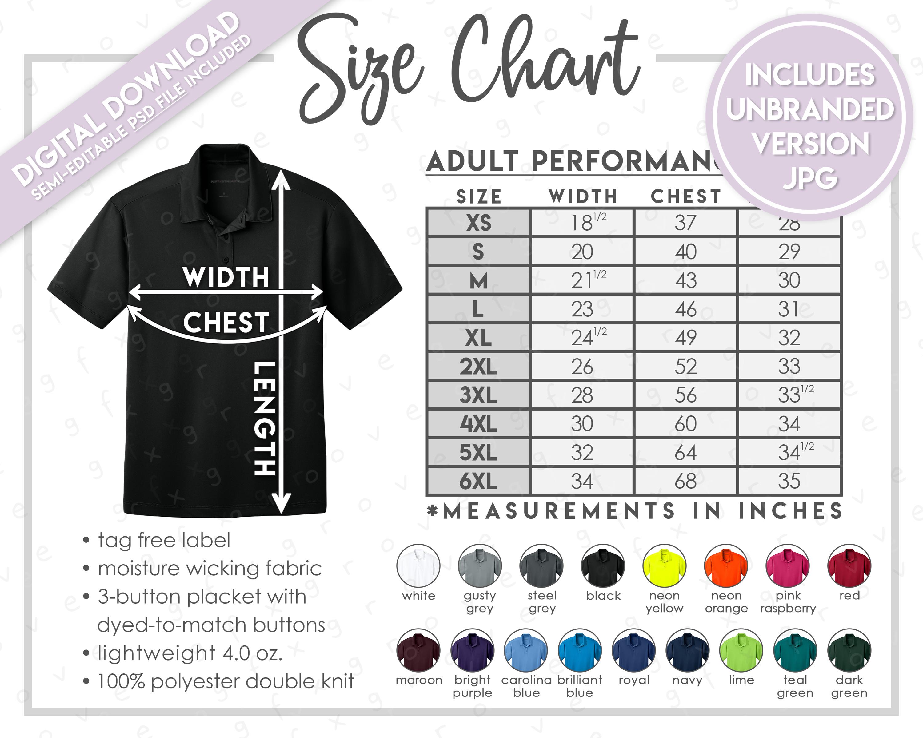 Semi-editable Port Authority K540 Size + Color Chart • Port