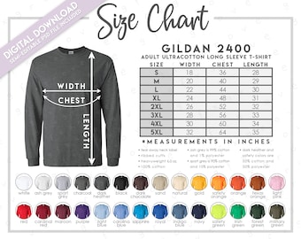 Semi-Editable Gildan G240 Size Chart + Color Chart • Gildan 2400 Ultra Cotton Long Sleeve T-Shirt • G240 Color Chart • Gildan 2400