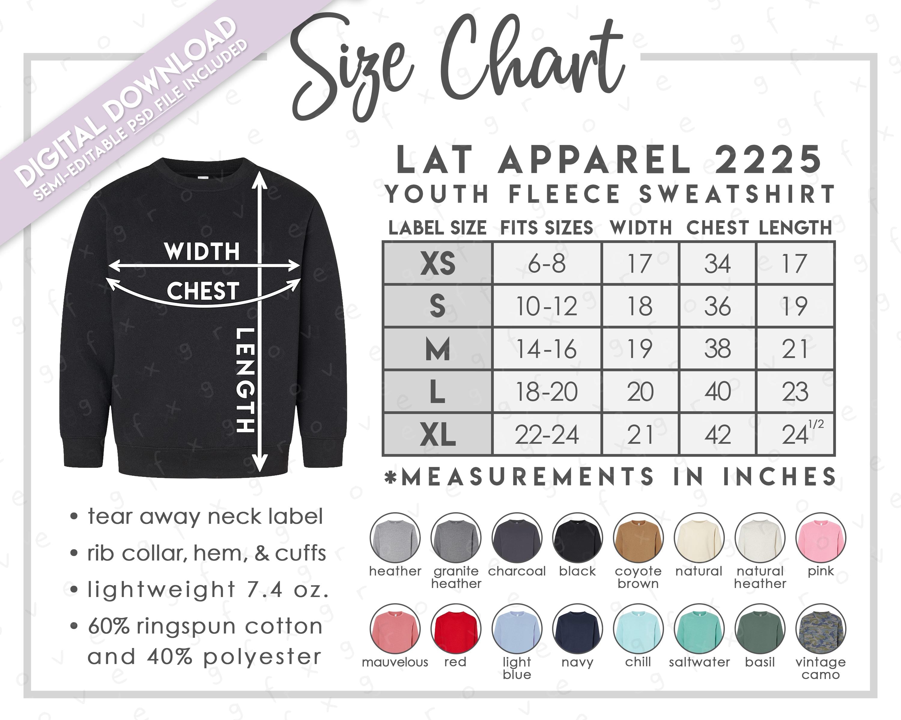 Semi-editable LAT Apparel 2225 Size + Color Chart • LAT Youth