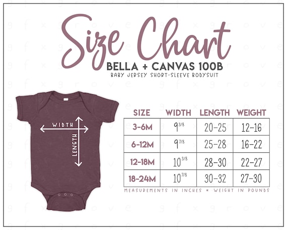 Bella Canvas 100B Baby Bodysuit Size Chart Bella Canvas Bodysuit Size  Chart Bella Canvas Sizes Bella Canvas Baby Size Chart