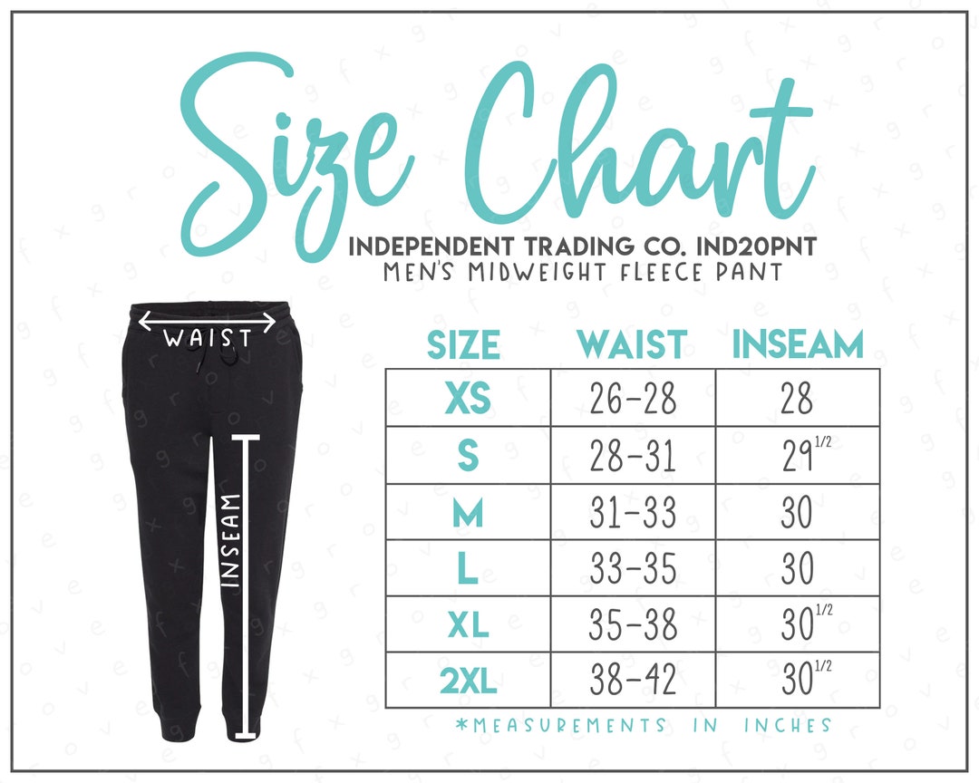 Independent Trading Co. IND20PNT Size Chart Independent - Etsy