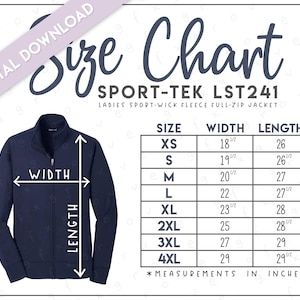 Sport-Tek LST241 Größentabelle • Sport-Tek Damen Sport Wick Fleece-Jacke mit durchgehendem Reißverschluss • Sport Tek Damenjacke • Sport Tek LST 241