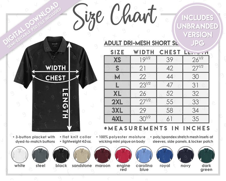 Tek Chart Semi-editable Sport-tek T474 Size Chart + Color Chart • Sport-tek Dri ...