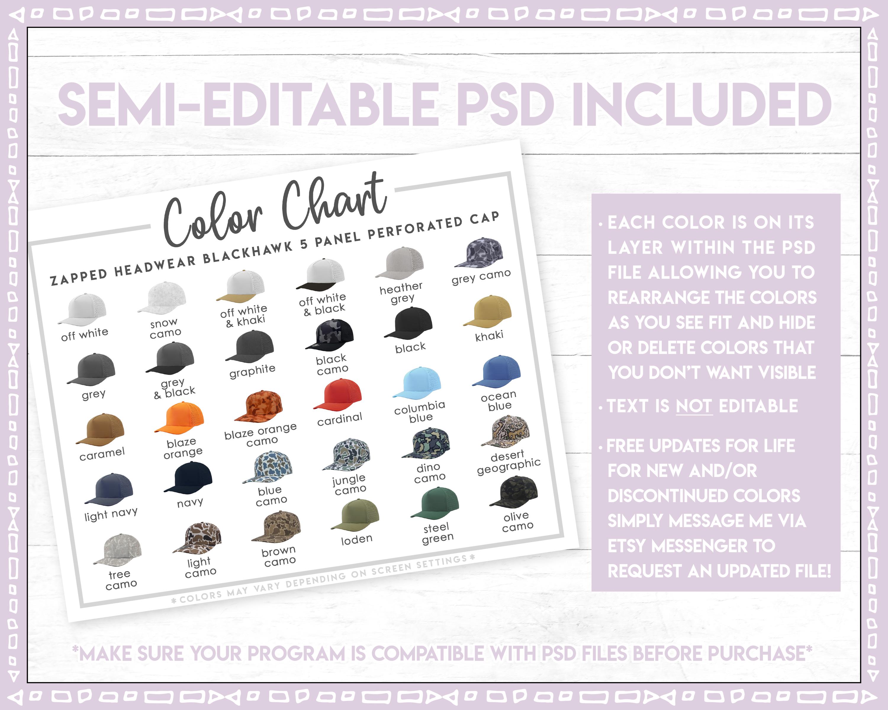 Semi-editable Zapped Headwear Blackhawk Color Chart • Zapped Headwear 5 ...