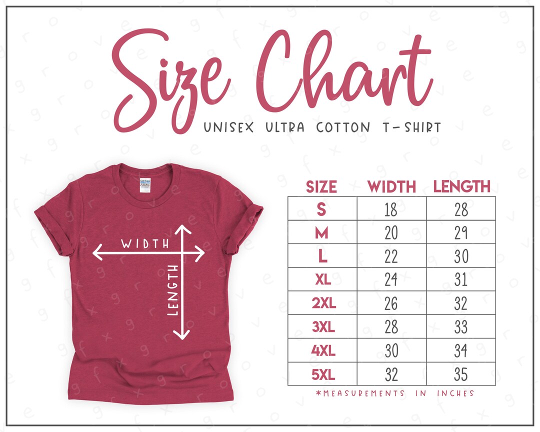G200 Size Chart (2 Versions Included) Unisex Ultra Cotton Tshirt