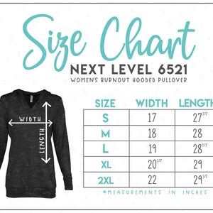 Tabella taglie Next Level 6521 • Tabella taglie pullover con cappuccio Burnout da donna Next Level • Tabella taglie Next Level • Tabella taglie NL6521