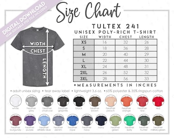 Tultex 0241TC サイズ表 • Tultex ユニセックス ポリリッチ 半袖T