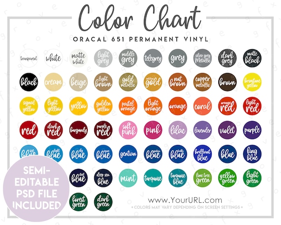 Oracal 651 Permanent Vinyl Color Chart 64 COLORS Semi-editable PSD Oracal  Vinyl Color Chart Oracal 651 Color Chart 651 Color Chart 