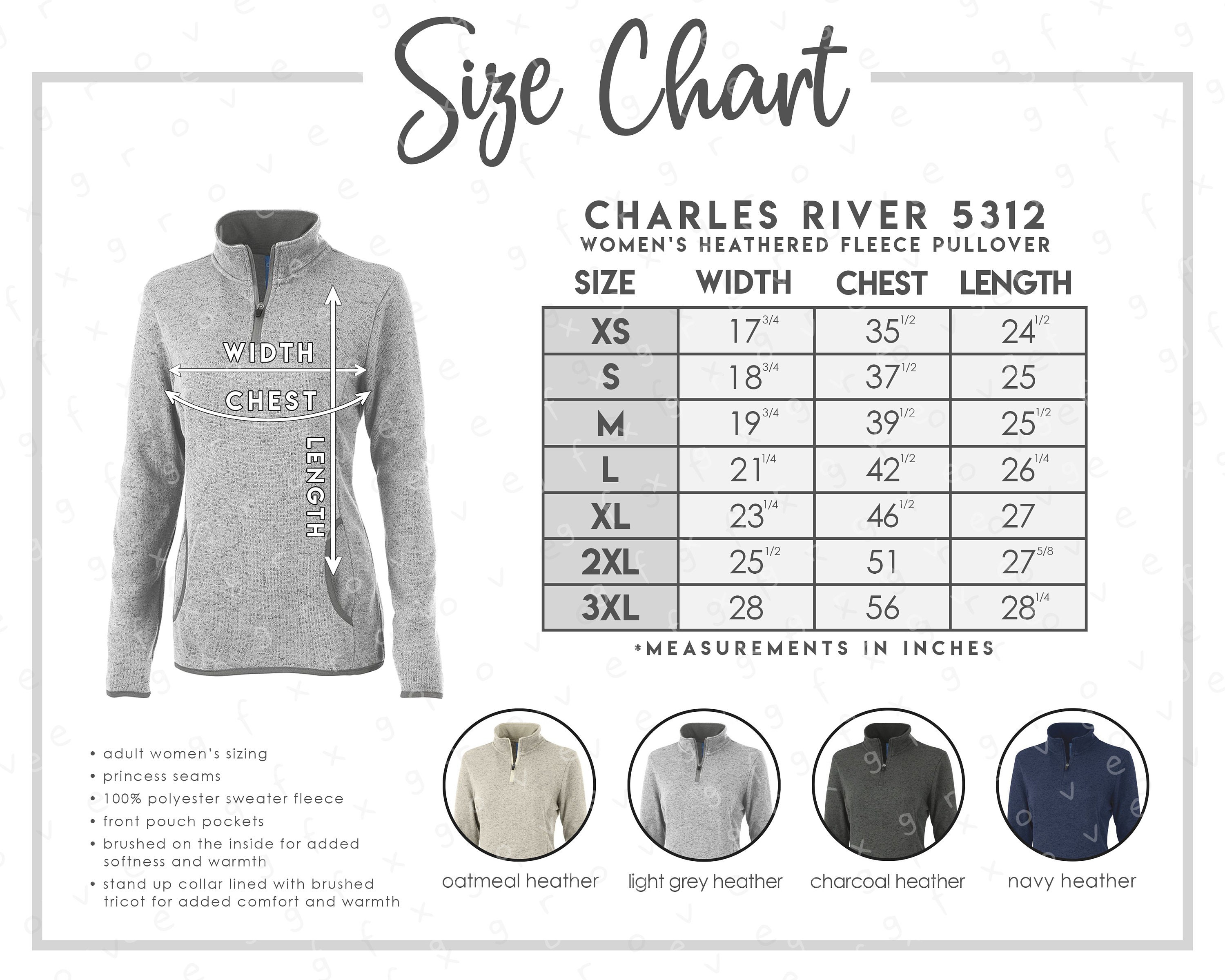 Charles River 5312 Size Color Chart 4 COLORS Charles River Women s Heathered Fleece Pullover 5312 Size Chart 5312 Color Chart Etsy UK