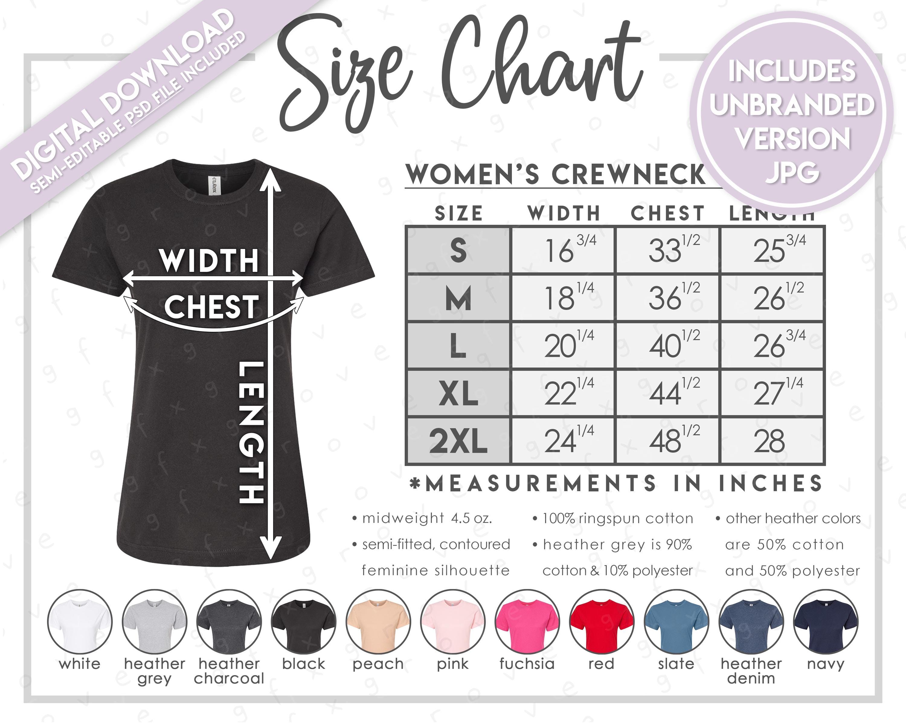 SEVEN TENミホカワヒト　Tシャツ2枚セットサイズ違い Semi-editable Tultex 216 Size + Color Chart • Tultex Women's