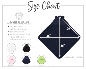 Rabbit Skins 1013 Size + Color Chart • 5 COLORS • Rabbit Skins Infant Hooded Towel with Ears • Rabbit Skins 1013 Color Chart • RS1013