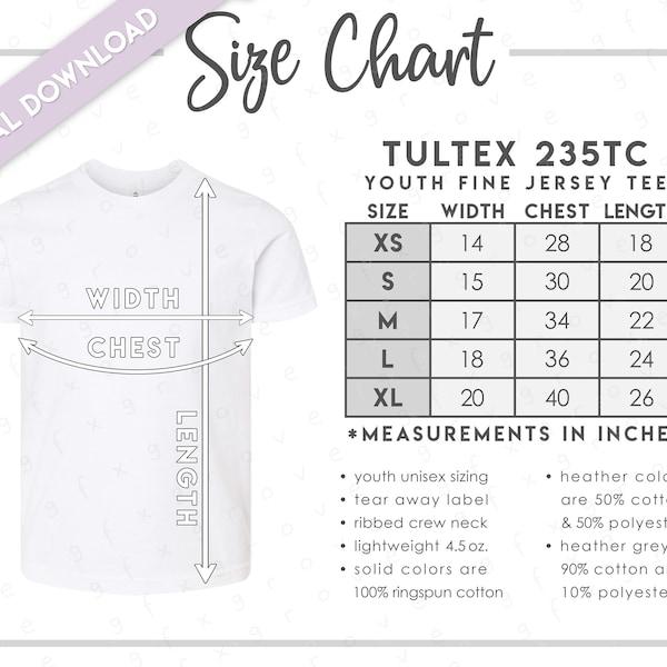 Tultex 235 Size Chart - Etsy
