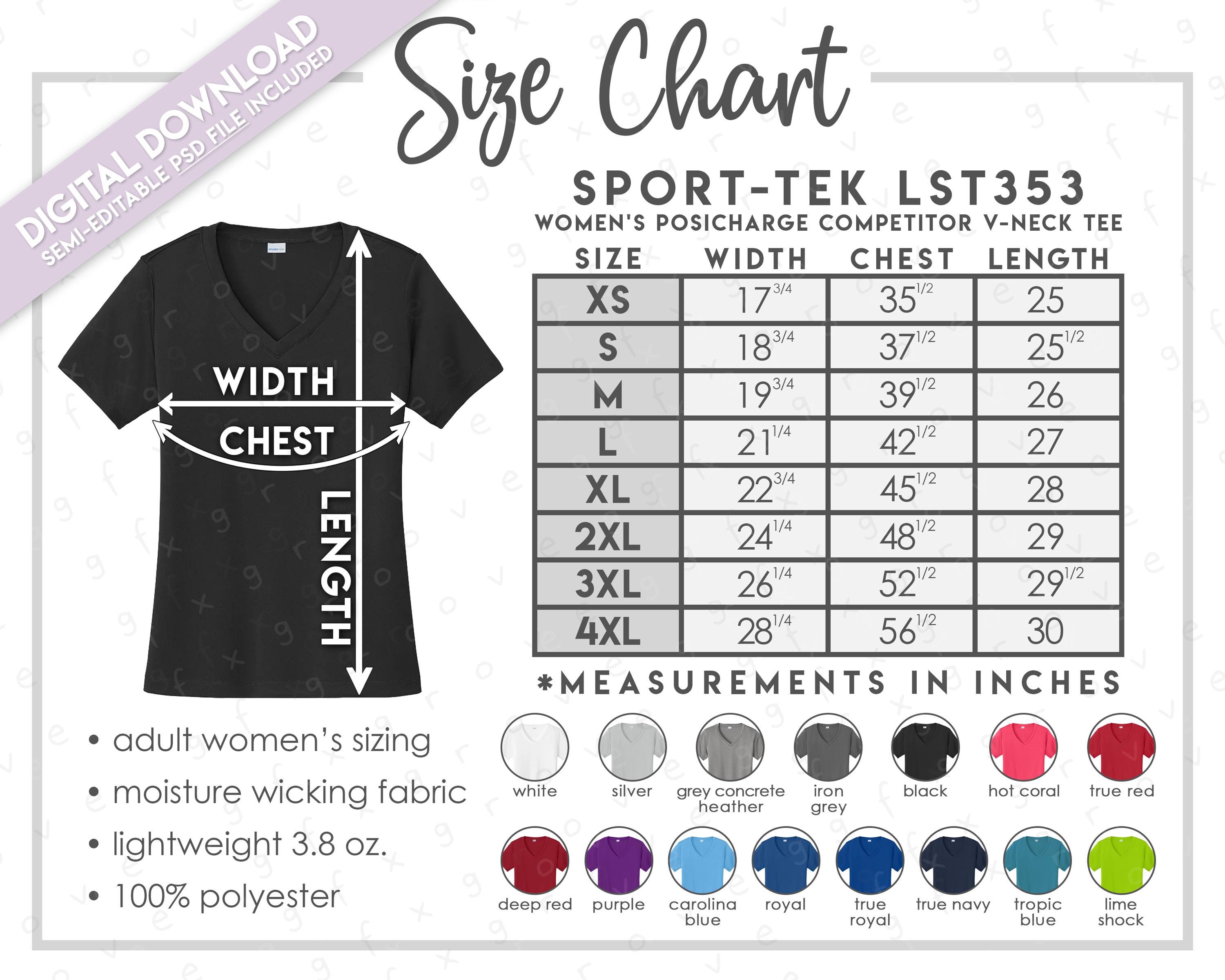 Semi-editable Sport Tek LST353 Size Chart + Color Chart • Sport