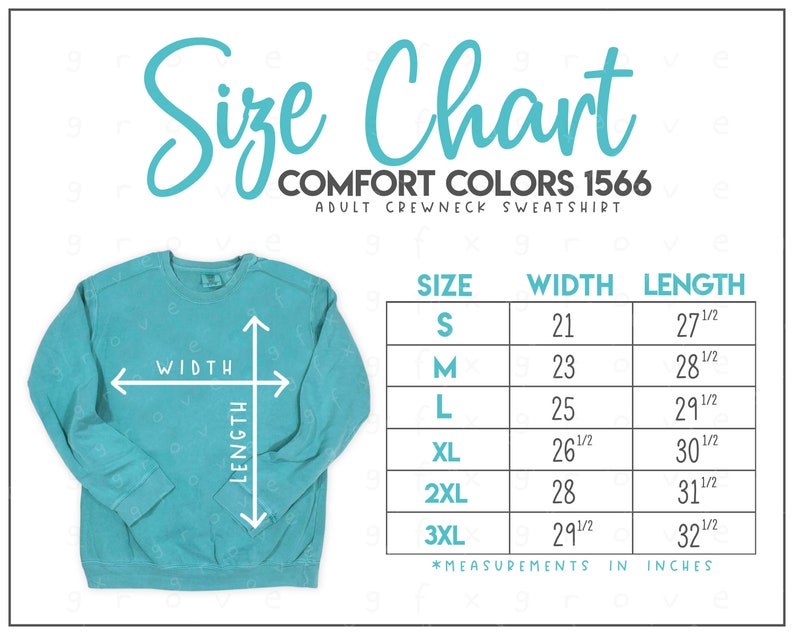 comfort color sweatshirt size chart