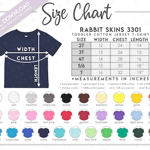 Semi-Editable Rabbit Skins 3301 Size + Color Chart • Rabbit Skins Toddler T-Shirt • Rabbit Skins Size Chart • 3301 Color Chart • RS3301