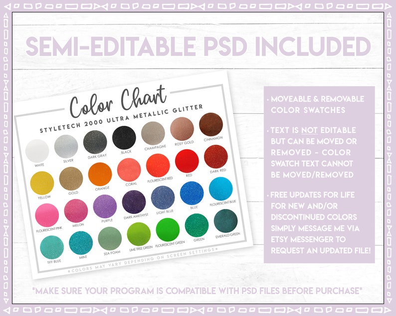 Semi-editable Styletech 2000 Ultra Metallic Glitter Color Chart ...